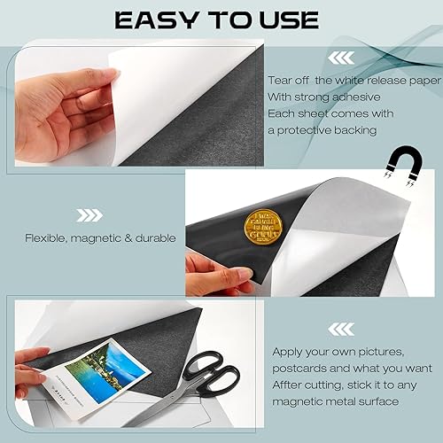 Miniatura 3 de Xuhal 50 hojas adhesivas magnéticas, hojas magnéticas negras con parte trasera adhesiva, papel autoadhesivo flexible, fácil de cortar para