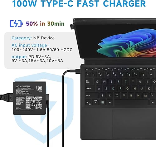 Miniatura 7 de Cargador USB C de 100 W compatible con ASUS ZenBook 14 14X ROG Flow Z13 X13, A20-100P1A adaptador de corriente de CA de 20 V5 A con PD 3.0,