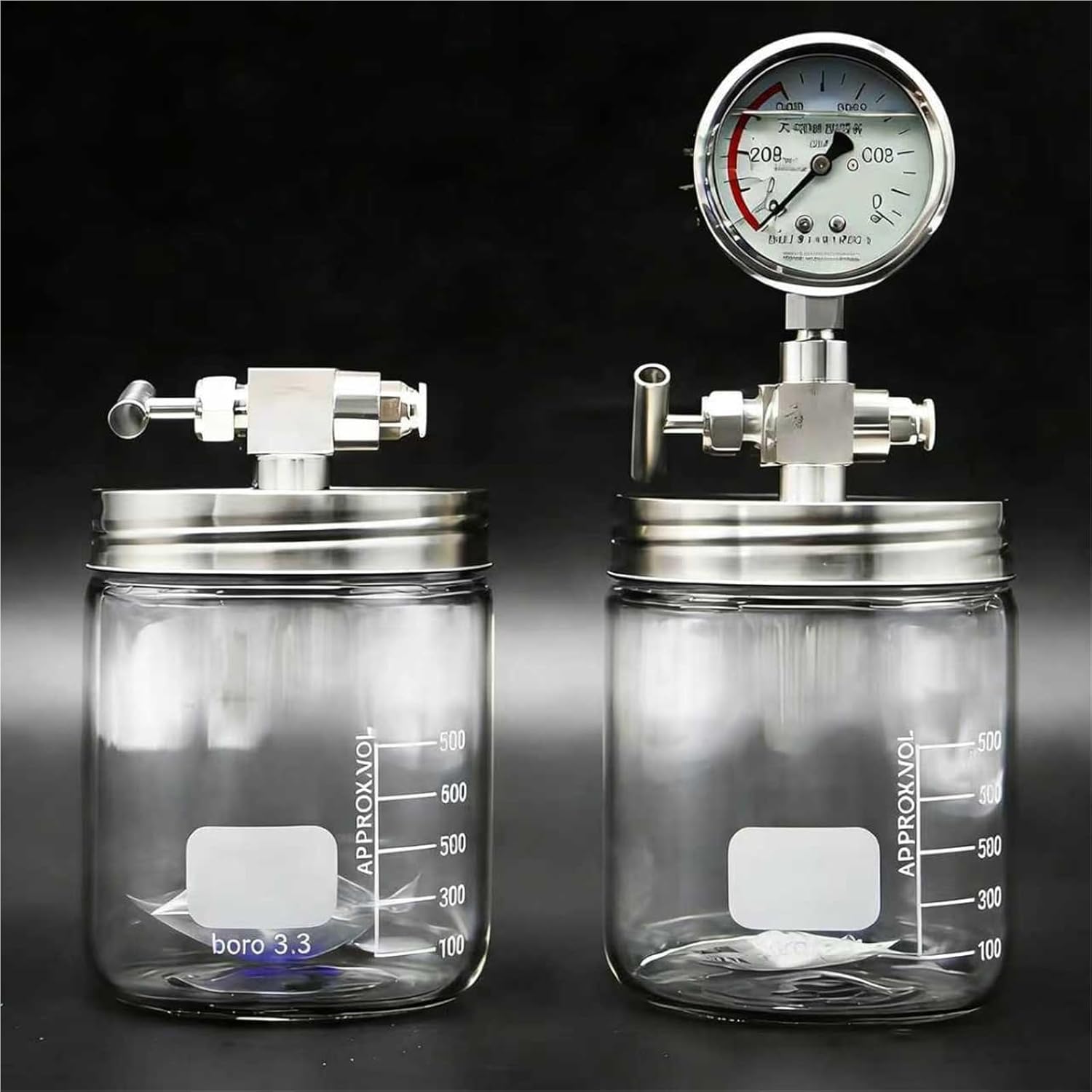 Glass Vacuum Chamber, 250ml/500ml/800ml Resin Bubble Remover/Degassing Chamber Kit, with Vacuum Pressure Gauge, for Lab Sample Preservation, Silicone and Epoxies(250ml)