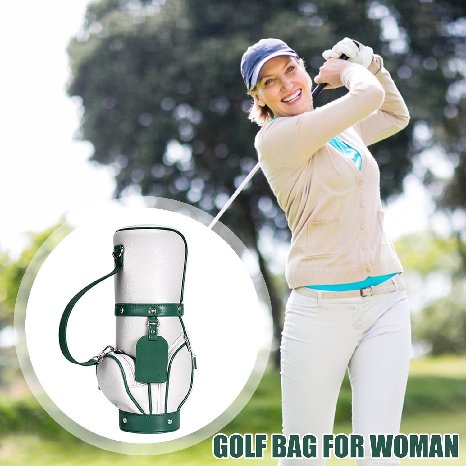 Golf Bag, PU Leather Golf Ball Bag Holder, Elastic Golf Ball Carrier, Durable Golf Ball Pouch, Lightweight Golf Ball Single Shoulder Bag, Women Crossbody Purse for Outdoor Golf Training, Green