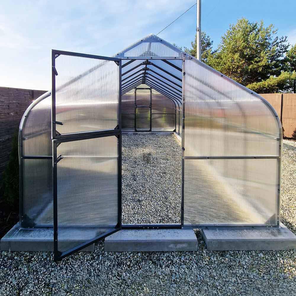 Serre de Jardin 18m² | Polycarbonate 6x3m | Profilé Gris Anthracite | Deux Portes