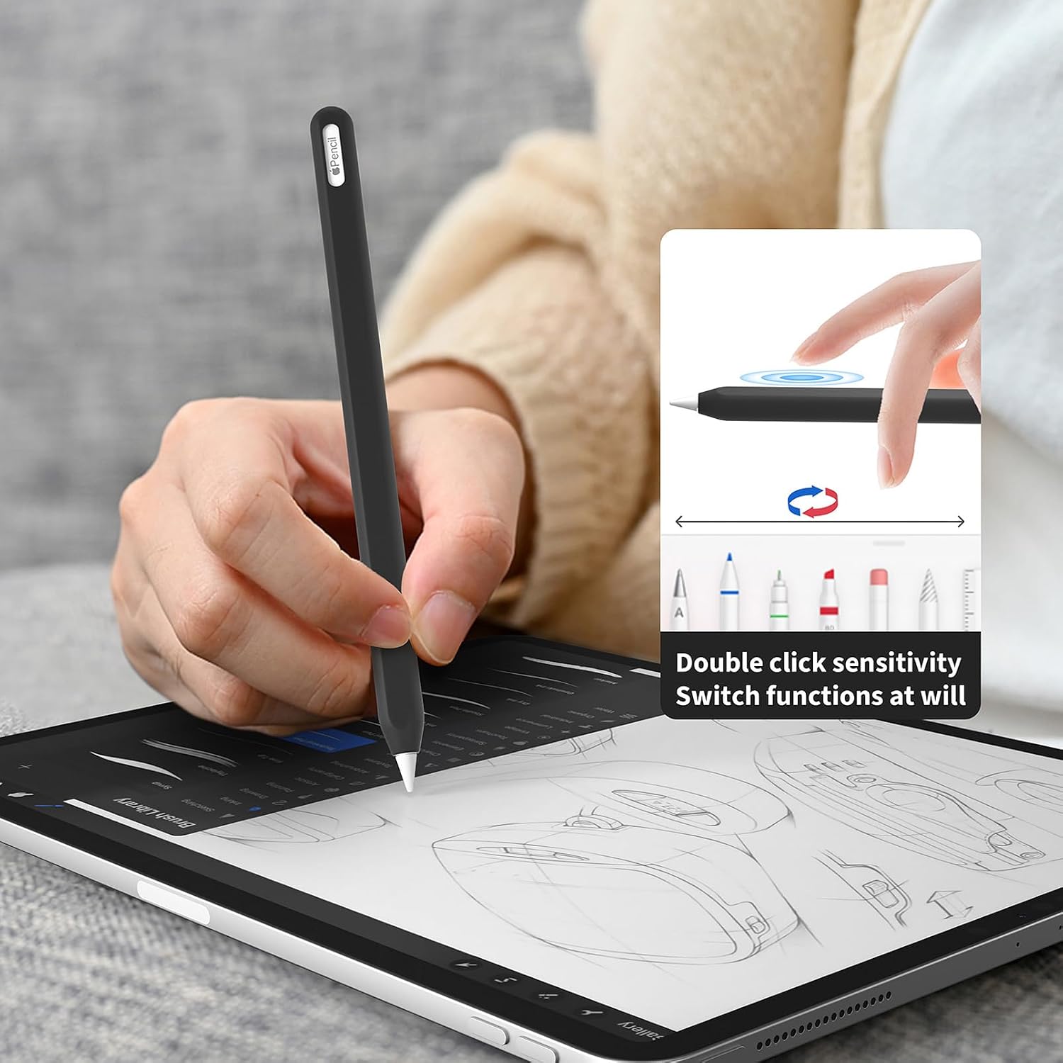 Hi Color Silicone Pencil Cover for Apple Pencil 2nd/Apple Pencil Pro Cover Case Sleeve Ipad Pencil Protective Cover(Black)