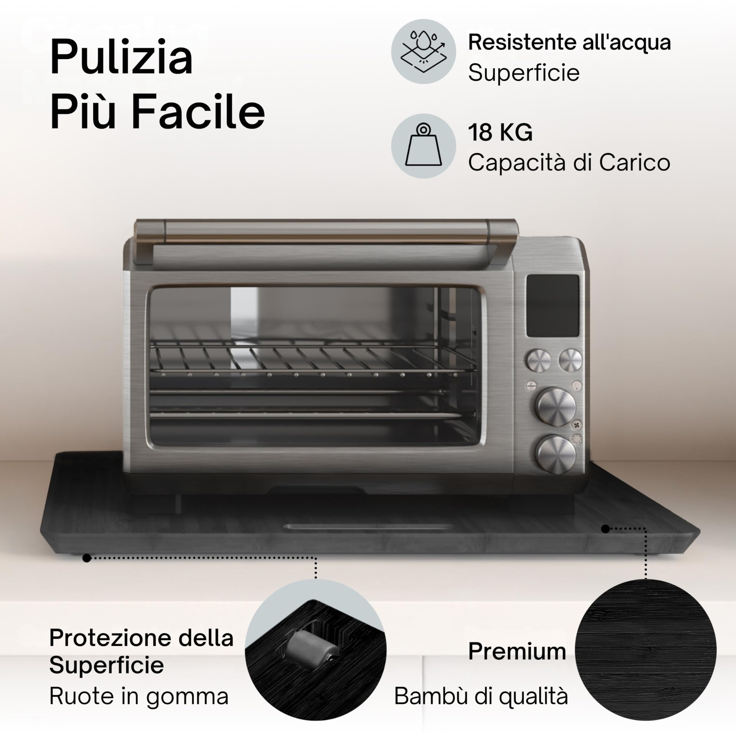 Ibyx Vassoio Scorrevole In Bambù Per Macchina Da Caffè E Friggitrice Ad Aria | Base Con Ruote In Gomma Silenziose, Portata 18 kg | Protegge Il Piano