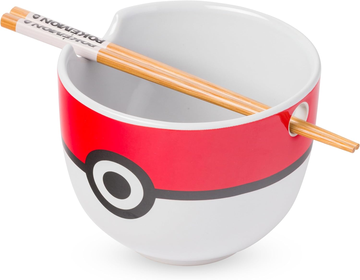 Silver Buffalo Pokemon Pokeball Ceramic Ramen Noodle Bowl with Chopsticks, Microwave Safe, 20 Ounces