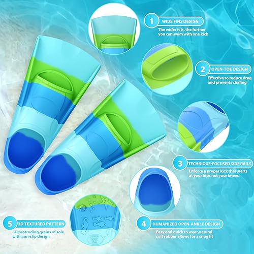 Miniatura 2 de Gintenco Aletas de natación para niños, aletas de entrenamiento de natación para natación, aletas de tamaño de viaje con bolsa de malla, aletas de