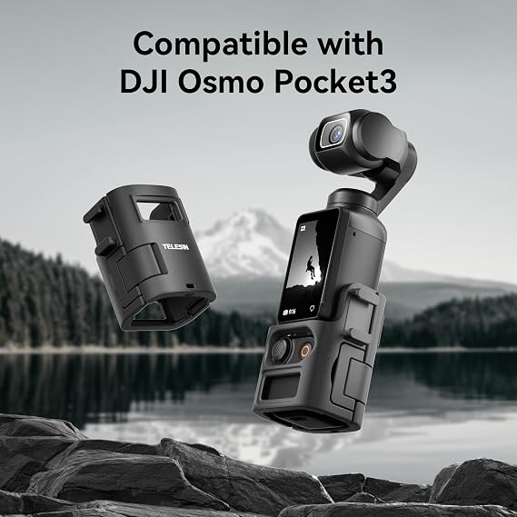 TELESIN expansion adapter for DJI Osmo Pocket 3, double cold shoe protective cage with removable double claw adapter (front/rear key) and safety lock, pocket 3 action quick release