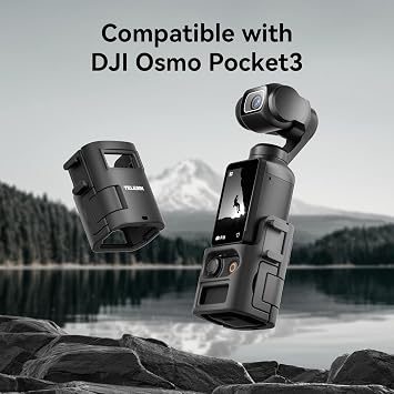 TELESIN expansion adapter for DJI Osmo Pocket 3, double cold shoe protective cage with removable double claw adapter (front/rear key) and safety lock, pocket 3 action quick release