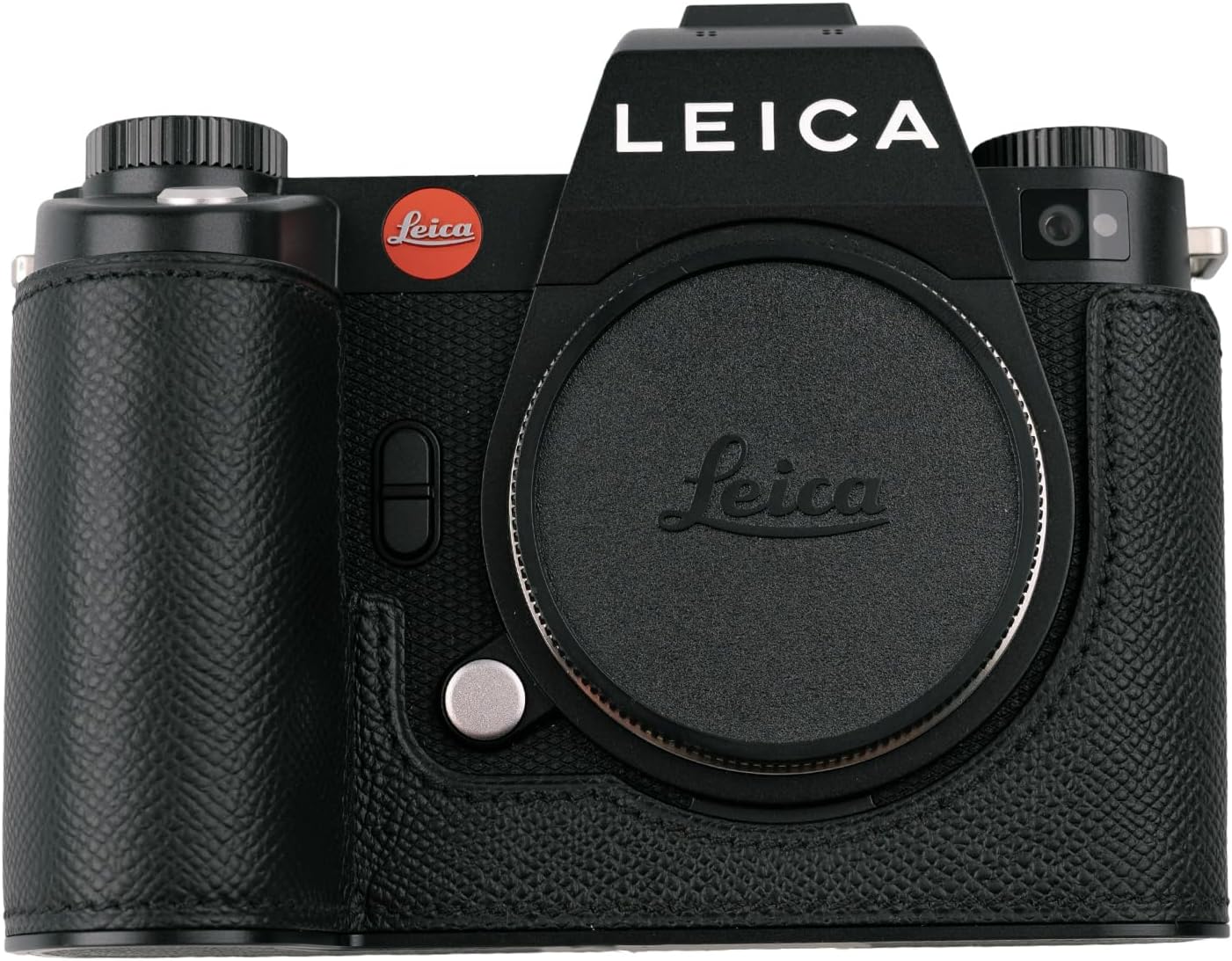 Handmade Genuine Leather Camera Half Case for Leica SL3/Leica SL3s Case - Top Layer Cowhide Body + Metal Base Plate - Hand Shank Design (Black$Black Line)