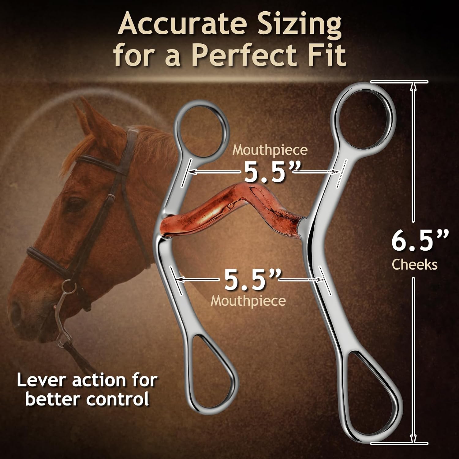 Stainless Steel Horse Snaffle Bit, 5.5 Inch Horse Bit with Copper Mouthpiece Smooth for Horses Riding Training, Durable Equestrian Snaffle Bits for Horses Control