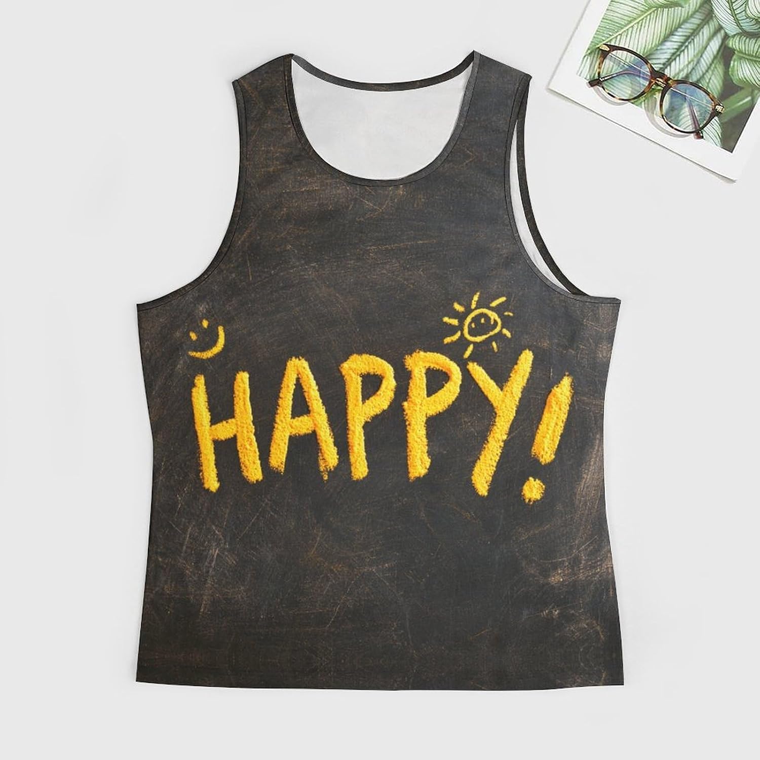 Word Happy Men's All Over Print Muscle Tank Top Sleeveless V Neck Workout Gym Casual Sports Tee S‑5XL