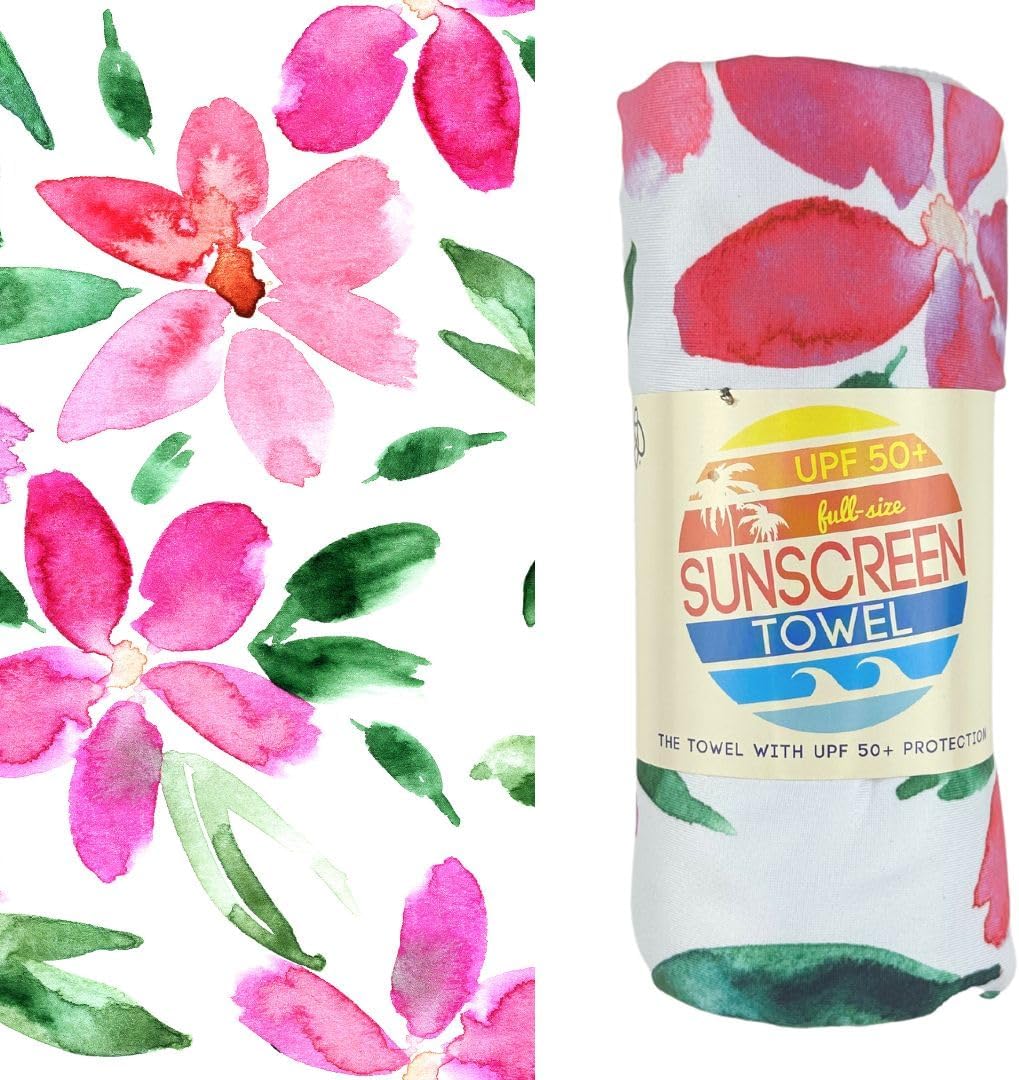 Luv Bug UPF Pool/Beach Towel, Sunscreen Towel, UV Protection, UPF 50+, Sand Free, Absorbent, & Quick Drying for Swimming, Beaches, Camping, & Travel (28.5" x 58.5", Pretty in Pink)