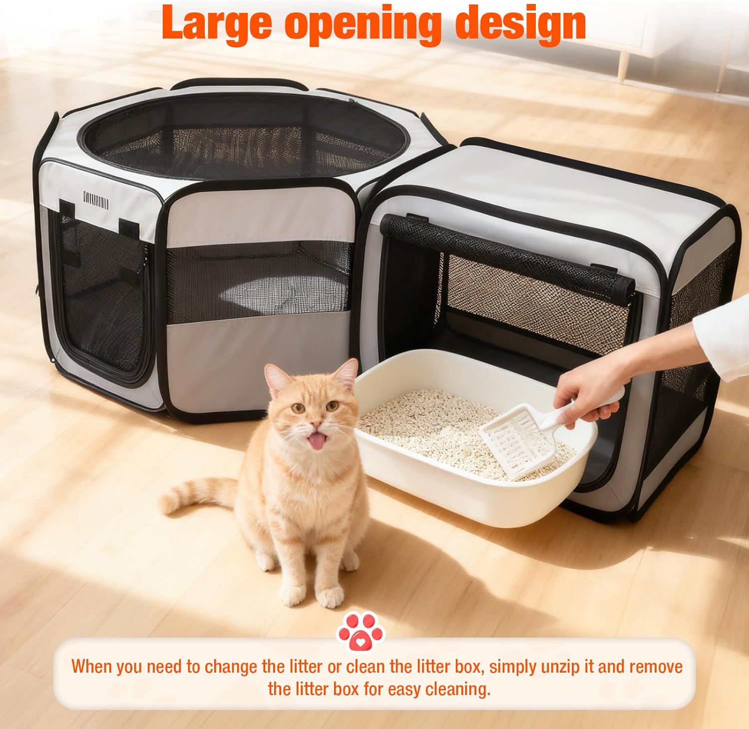 2-in-1 Portable Cat Playpen, [48 * 26 * 26in] Large Pet Playpen with Detachable Litter Box Enclosure Playpen, Pop-Up Indoor/Outdoor Puppy Kennel for Cats/Small Dogs/Rabbits, Foldable with Carry Bag