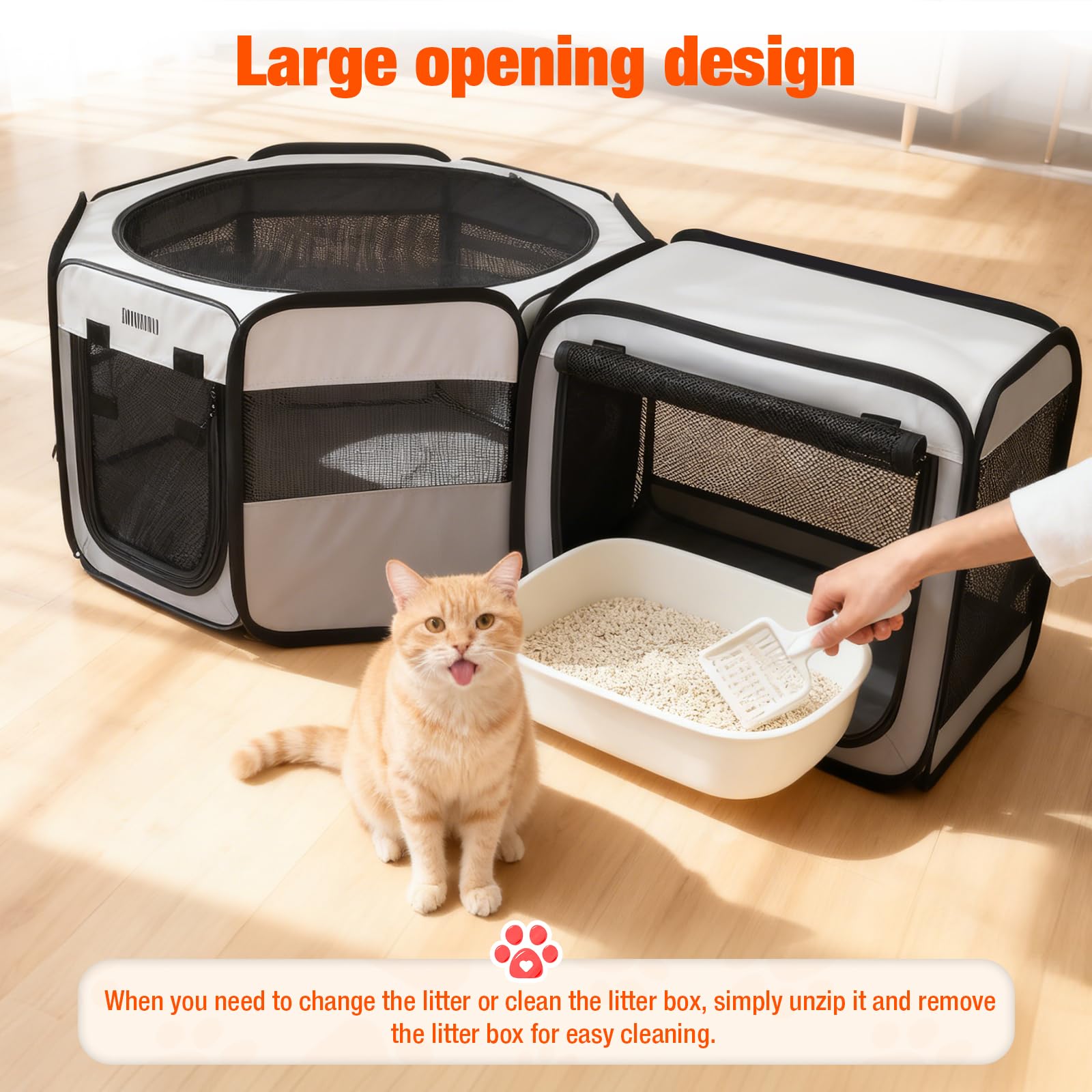 Corralito portátil 2 en 1 para gatos, 48 x 26 x 26 pulgadas, corralito grande para mascotas con caja de arena desmontable, perrera desplegable para interiores y exteriores, para gatos, perros pequeños