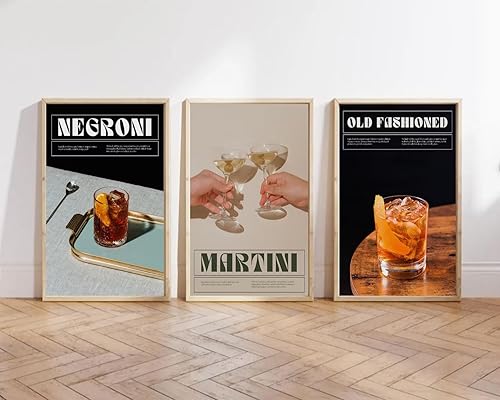 Vista 3 de Cocktail Bar Prints Set of 6 (11"x14") - Ready To Frame - For Home, Business, Office, Dorm - Printer's Row & Co.