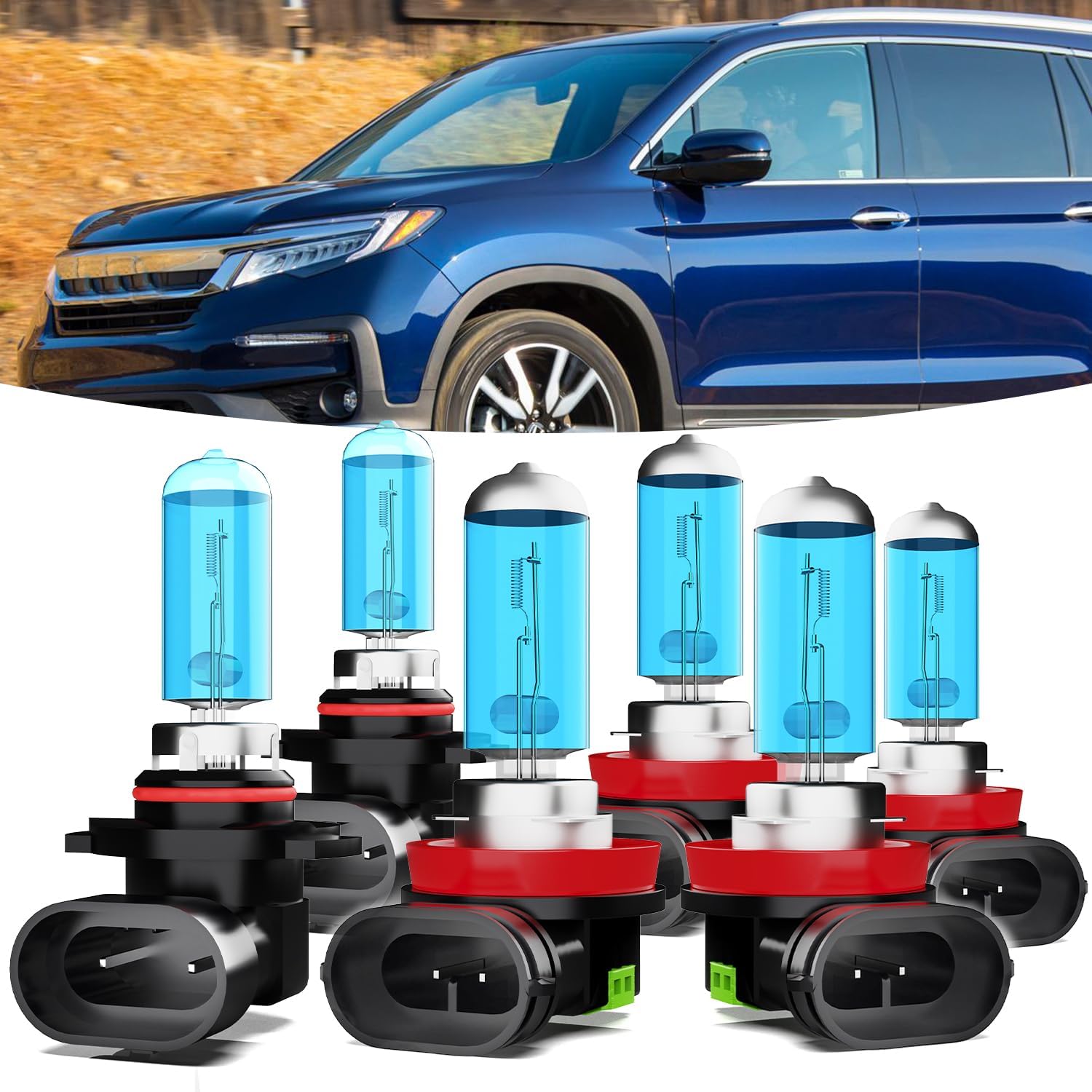 Headlights Fit For Honda Pilot 2006-2018 Halogen Headlight Bulbs,9005/HB3/H10 High Beam+ H11/H8/H9 Low Beam+ h11 Fog Light Combo,Plug And Play,Pack of 6 (Honda Pilot 2006-2018)