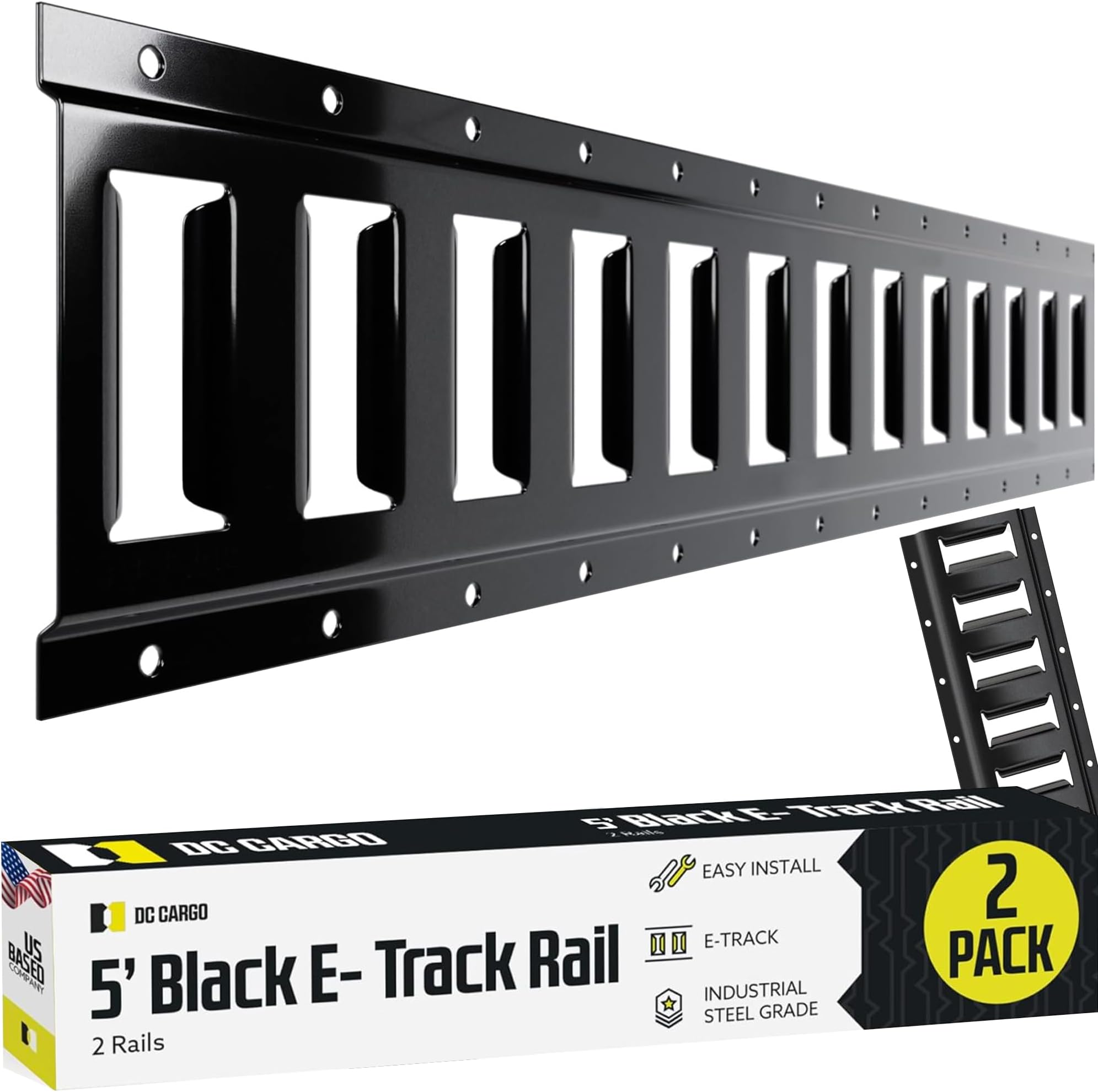 DC Cargo Mall E Track Tie Down Rail Kit 5' (2 Pack) for Garages, Vans, Trailers, Motorcycle Tie Downs, ATV Mountings-ETrack Bar Rails–Powder-Coat Black-Secure Cargo & Heavy Loads Up to 2,000lbs