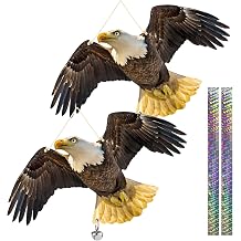 Flat Fake Hawk to Keep Away with Reflective Tape, 4Pcs Pigeon Scare Devices, Visual Hanging Owls to Scare Away from Woodpecker Porch Patio Balcony, Garden Owls to Scares Outdoor to Protect Yard