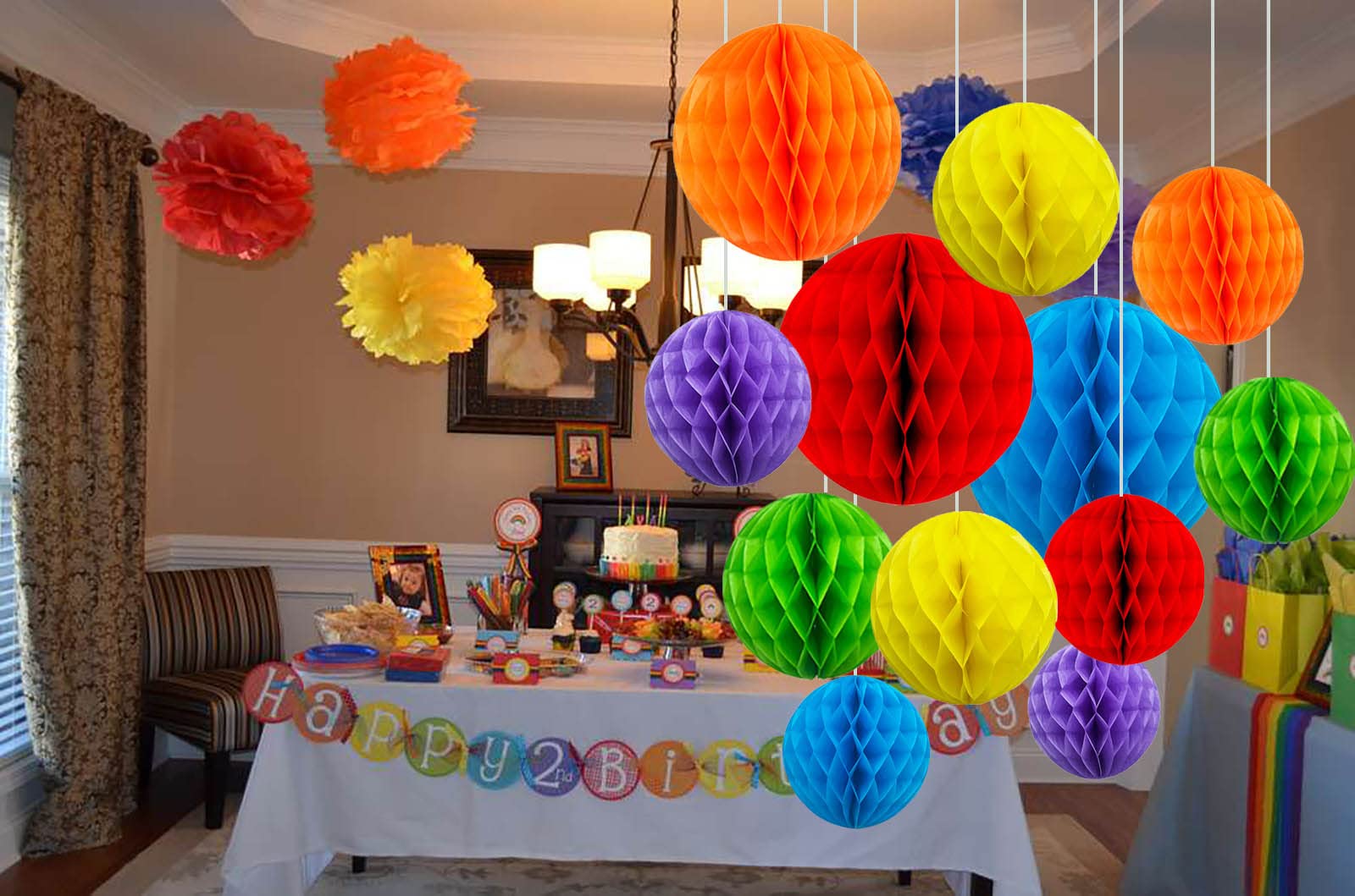 ZYOOO 12pcs Rainbow Honeycomb Ball Decorations Colorful Hanging Tissue Paper,6 Color of 10 Inch,6 Inch, 10 inches, 6 inches - Image 3