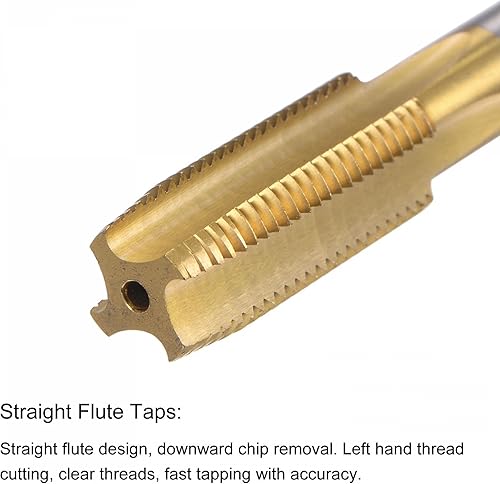 Miniatura 3 de uxcell Grifos de flauta rectos, M12 x 1.25 Mano izquierda métrica cubierta de titanio M35 cobalto de alta velocidad máquina de acero roscado roscado