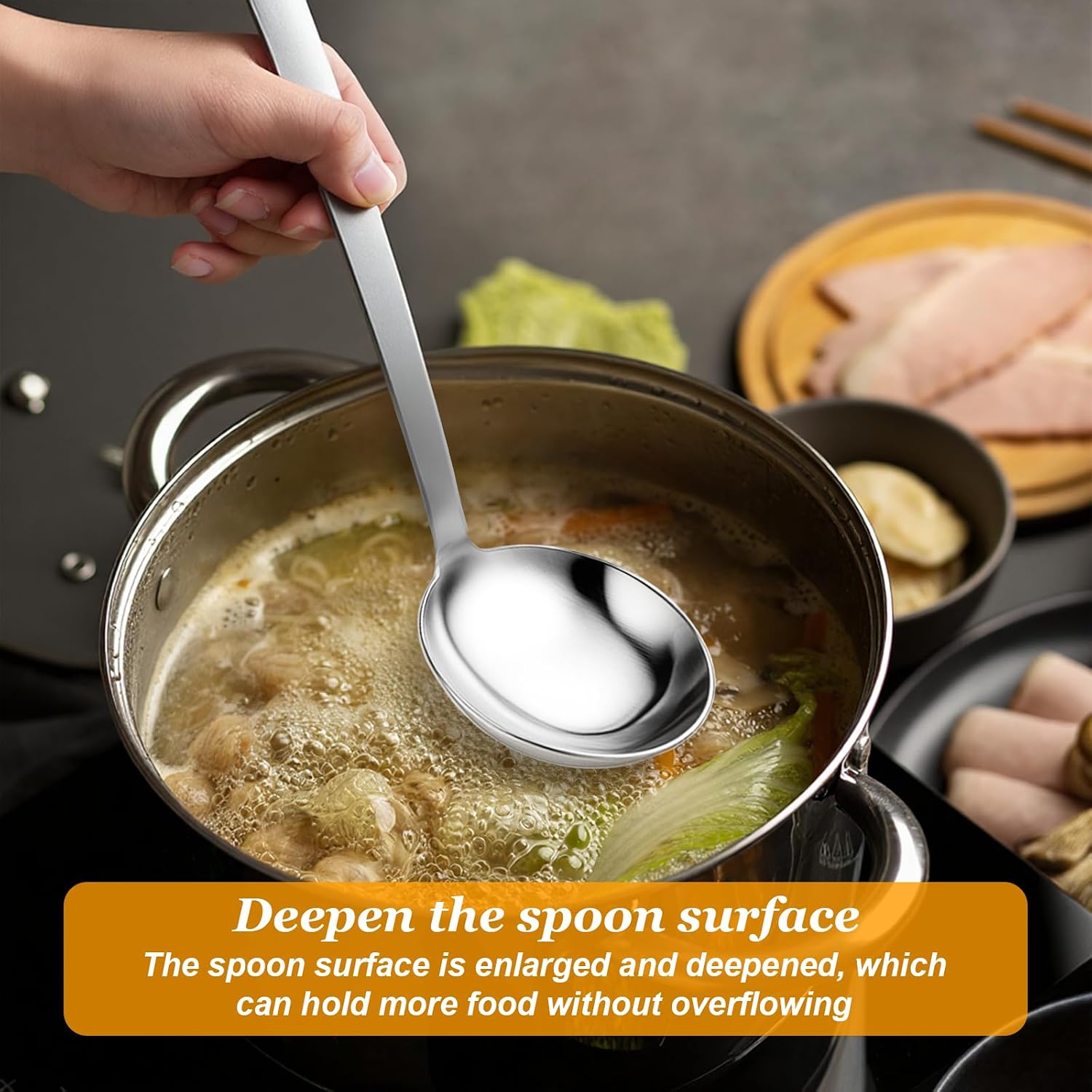 7Pcs Stainless Steel Cooking Utensils Set Spoon Spatula Ladle Kitchen Utensils Set Silver Serving Utensil Soup Spoon, Slotted Serving Spoons, Slotted Turner, Skimmer, Ladle, Pasta Fork