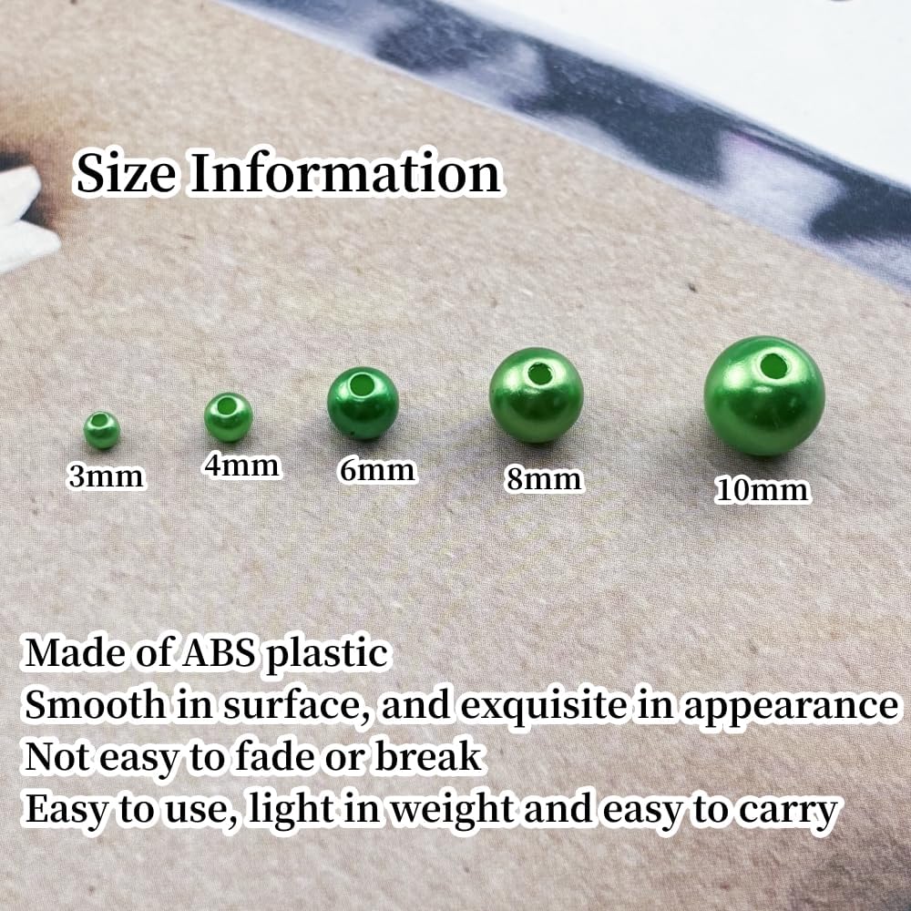 175g Pearl Beads 3mm 4mm 6mm 8mm 10mm Pearl Craft Beads Sew on Pearls Round Loose Pearls for Sewing Crafts Decoration Bracelet Necklace Jewelry Making Vase Filler(Dark Green) - Image 2