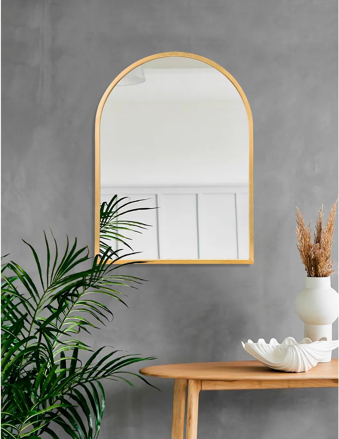 Arched Wall-Mounted Mirror Gold Arch Mirror Aluminum Alloy Frame Bathroom Mirror for Vanity Living Room, Bedroom, and Entryway 20"x16"