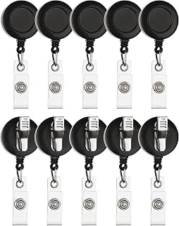 10 Pack Black Retractable ID Name Badge Holder Reels with Swivel Alligator Clip and Vinyl Card Strap for Nurse Office Worker