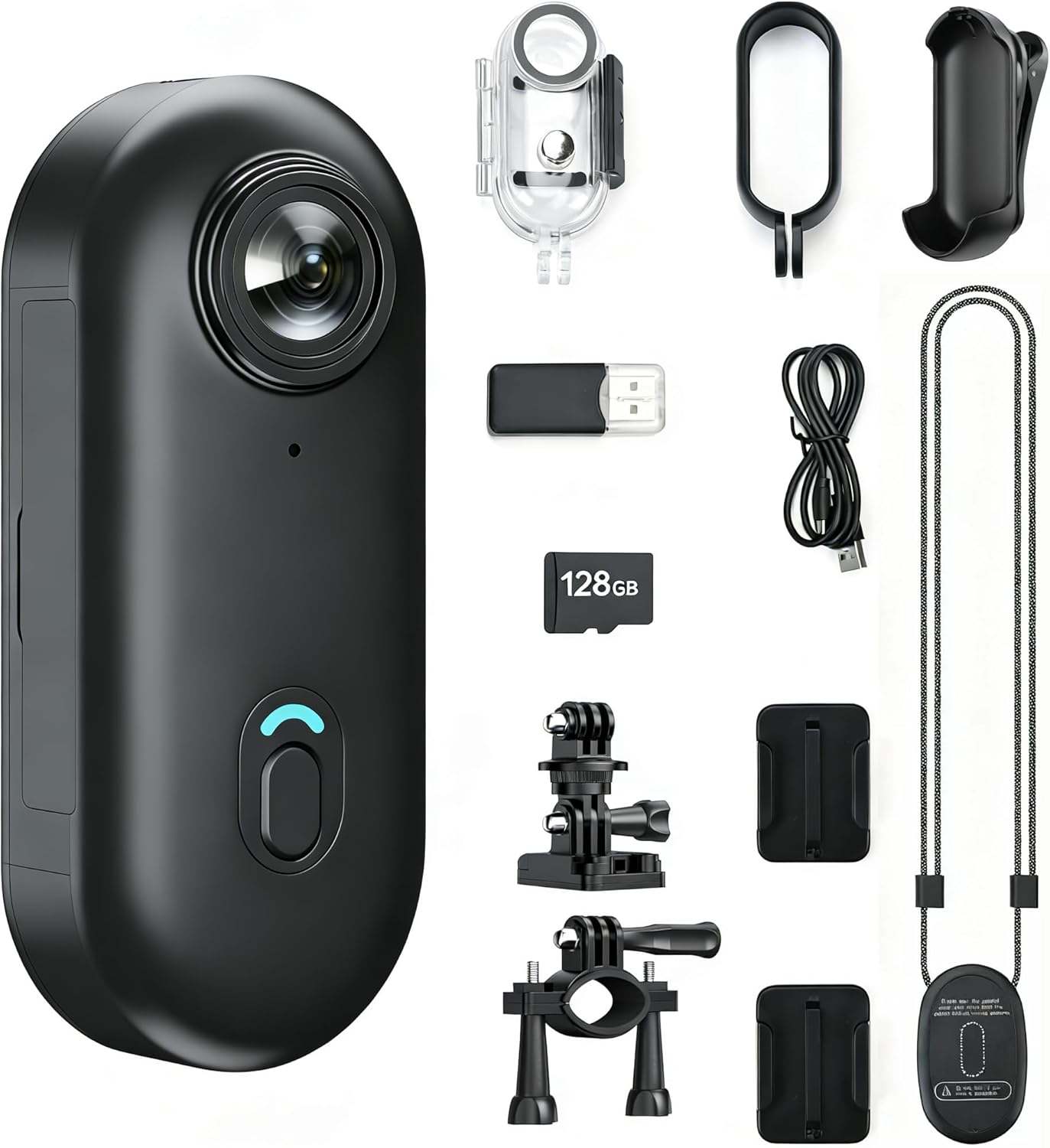 JETO Thumb Size 4K Action Camera, Wearable Mini Sports Camera with WiFi App, 150° Wide Angle, Waterproof Case, 64GB Card Included, Helmet & Bike Mount, Body Camcorder for Cycling, Hiking – Black