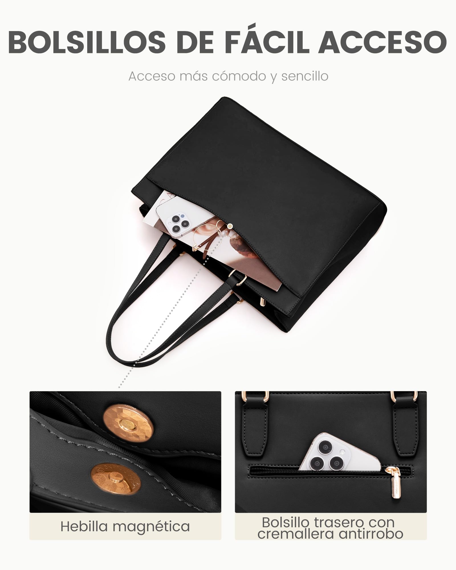 LOVEVOOK Bolso Mujer Grande, Impermeable Bolso Universidad Bolsos Shopper Ordenador Portatil, PU Cuero Tote Bag para Profesora Trabajo University