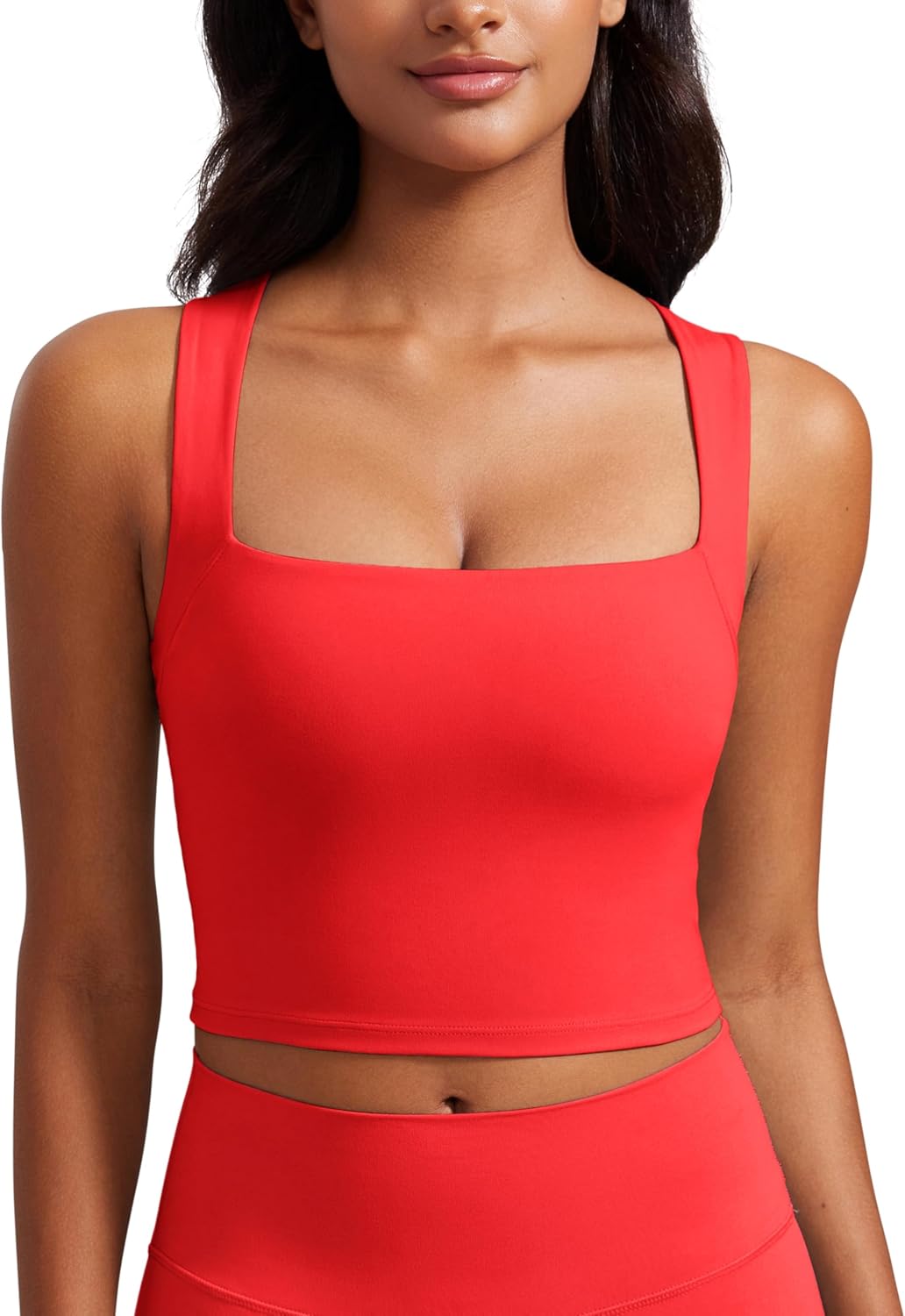 CRZ YOGA Butterluxe Womens Longline Square Neck Sports Bras - Basic Crop Tank Yoga Workout Tops with Built in Pads