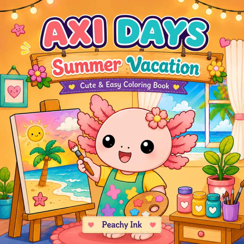 Axi Days - Summer Vacation: Cute and Cozy Coloring Book Featuring Fun Summer Scenes, Beach Days, Café Moments and Bold and Easy Designs for Teens and Adults