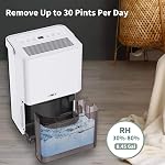 Uhome 30 Pint Dehumidifier - 1500 Sq Ft Dehumidifiers for Basement with Activated Carbon Filter, Humidity Sensor, Auto Shut Off, Continuous Drainage Hose - Ideal Dehumidifiers for Home White
