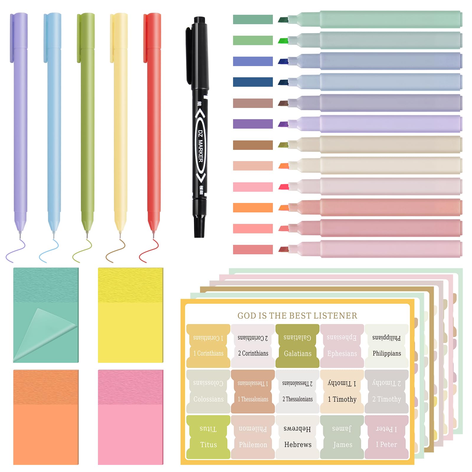 28 Pcs Bible Study Supplies,Bible Journaling Kit for Women, Morandi Bible Study Kit with Pastel Bible Highlighters and Tabs,Bible Pens,Sticky Notes,Bible Annotation Kit