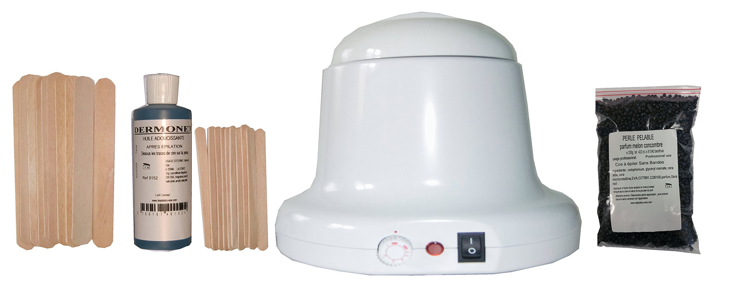 Storepil - zestaw do depilacji wosku 400 ml Charles Ney - 200 g perłowy wosk peelingowy MELON Ogórek, szpatułki do ciała, twarz, olej po depilacji. Gotowy do użycia zestaw do depilacji