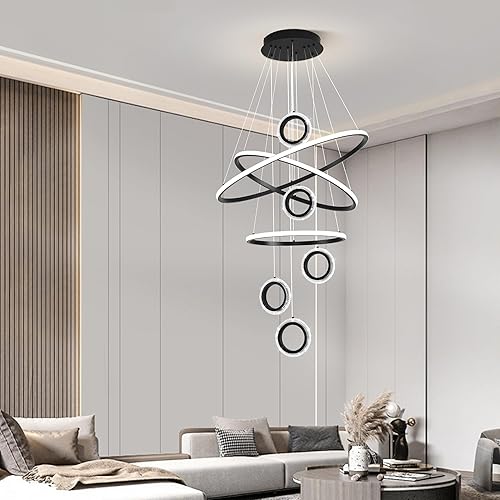 Miniatura 7 de Candelabro LED moderno moderno con control remoto regulable 8 anillos para sala de estar, vestíbulo, escalera, entrada