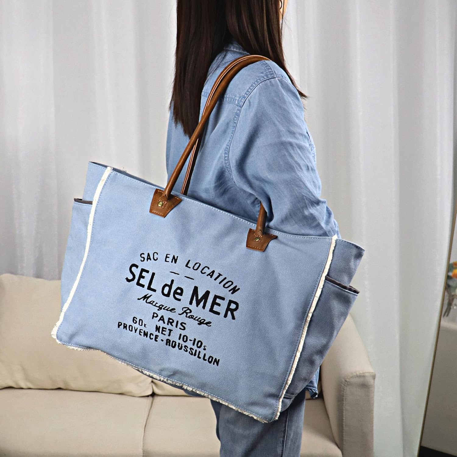Lamyba Sel De Mer Canvas HandBag Upcycled Canvas Leather Tote Bag