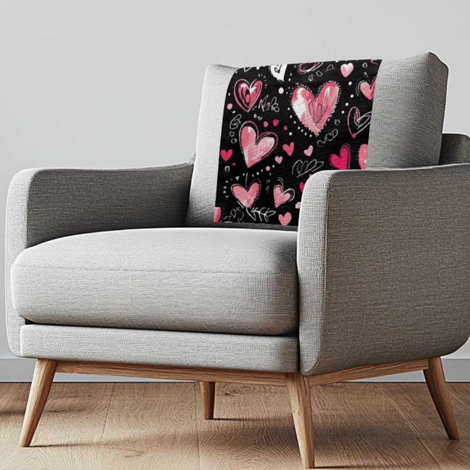 ZOUTAIRONG Valentines Day Heart Recliner Headrest Protector Two Pieces Recliner Headrest Cover Set for Living Room Sofa Headrest Cushion Covers Dust Proof Chair Headrest Cover