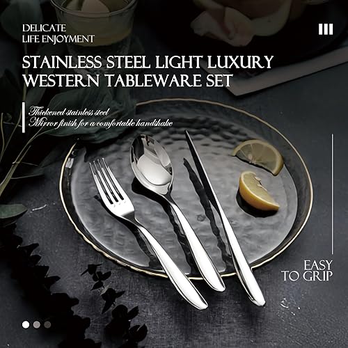Miniatura 4 de Exquisito juego de cubiertos de 60 piezas, juego de cubiertos de acero inoxidable, juego de cubiertos para 12, juego de cuchillos de tenedor, juego