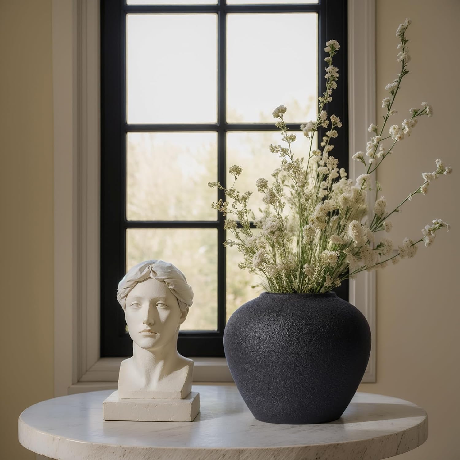 Rustic Ceramic Vase, 7.1" Black Farmhouse Tall Vase, Vintage Vases, Modern Terracotta Decor Vases for Home Decor, Living Room, Entryway, Table Centerpieces, Shelf, Kitchen, Housewarming Gifts - Image 7