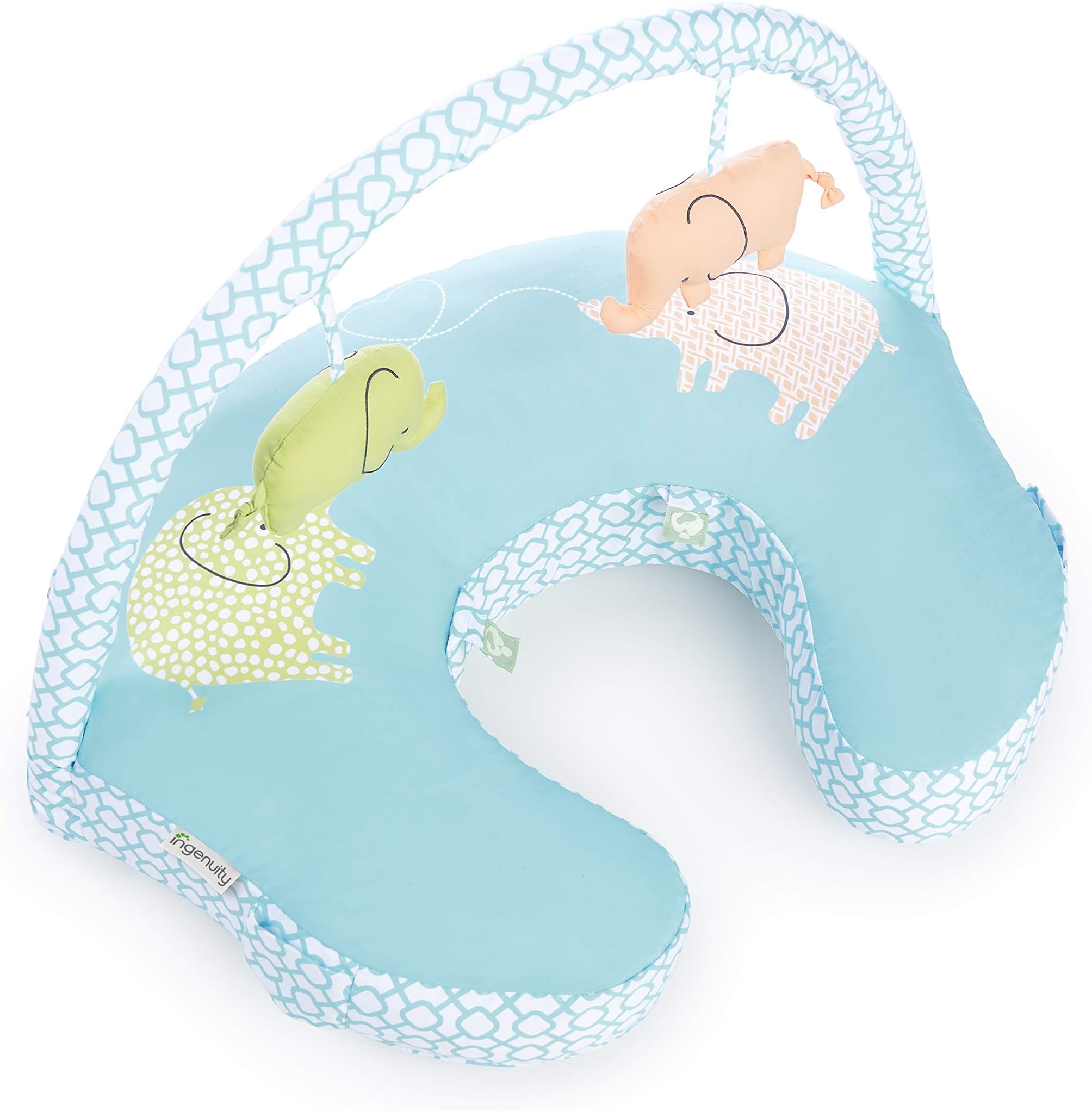 IngenuityPlenti+™ Nursing Pillow + Toy Bar - Elle Love You™ - Blue - Shaped to support mom and baby's body - machine washable - breast feeding pillow