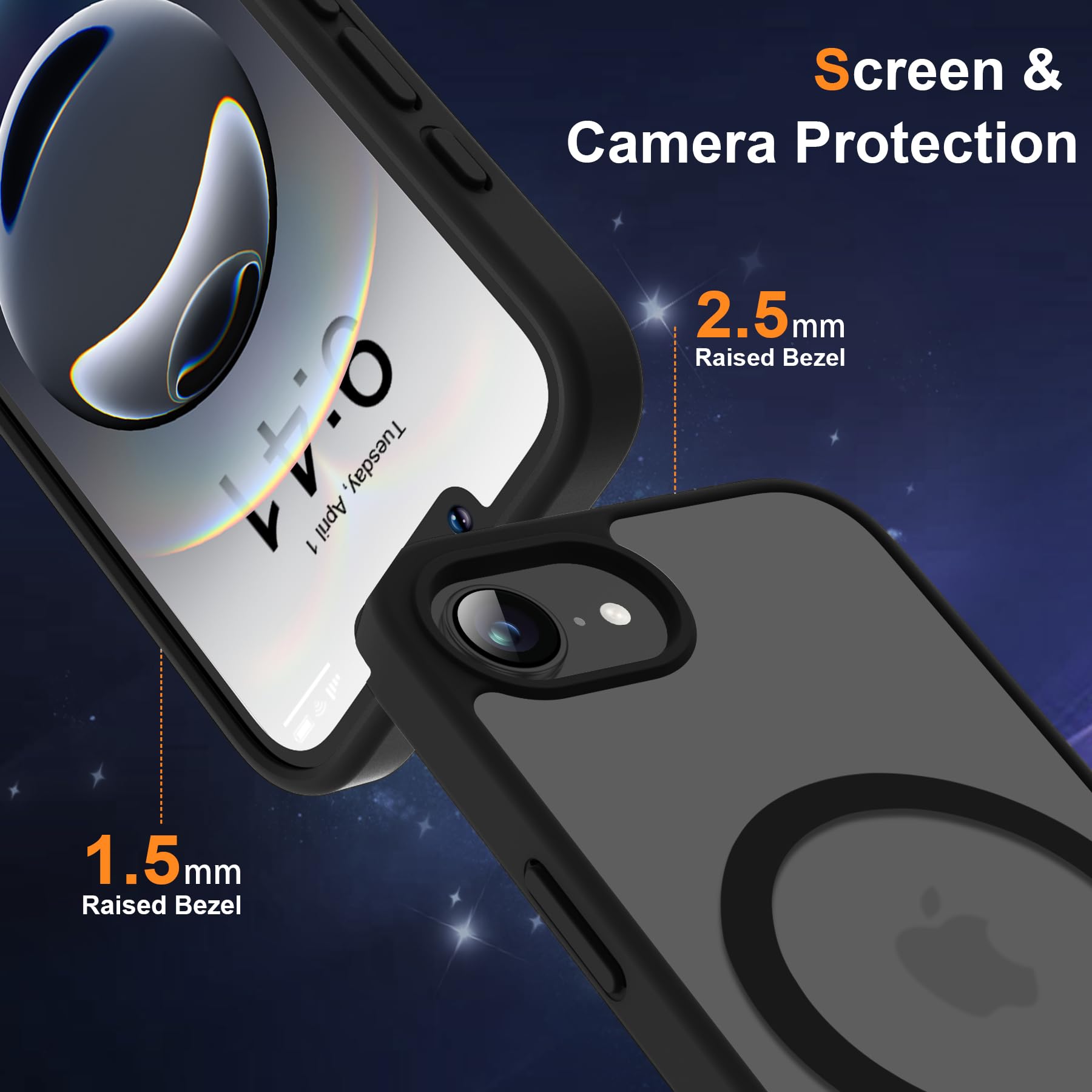 ORETECH Magnetica Cover per iPhone 16e(2025) 6,1 Pollici con 2 Vetro Temperato,Compatibile con MagSafe, Traslucida Opaca Antiurto Ultra Sottile Hard PC iphone 16e Cover-Nero