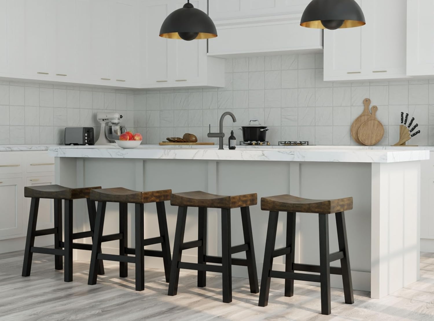 Carolina Chair & Table 25" Counter Stool with Comfortable Square Saddle Seat - Multi-Step Finish Slim Frame Solid Wooden Classic Stools - Modern Furniture for Living Room, Bar, Office (Elm/Black)