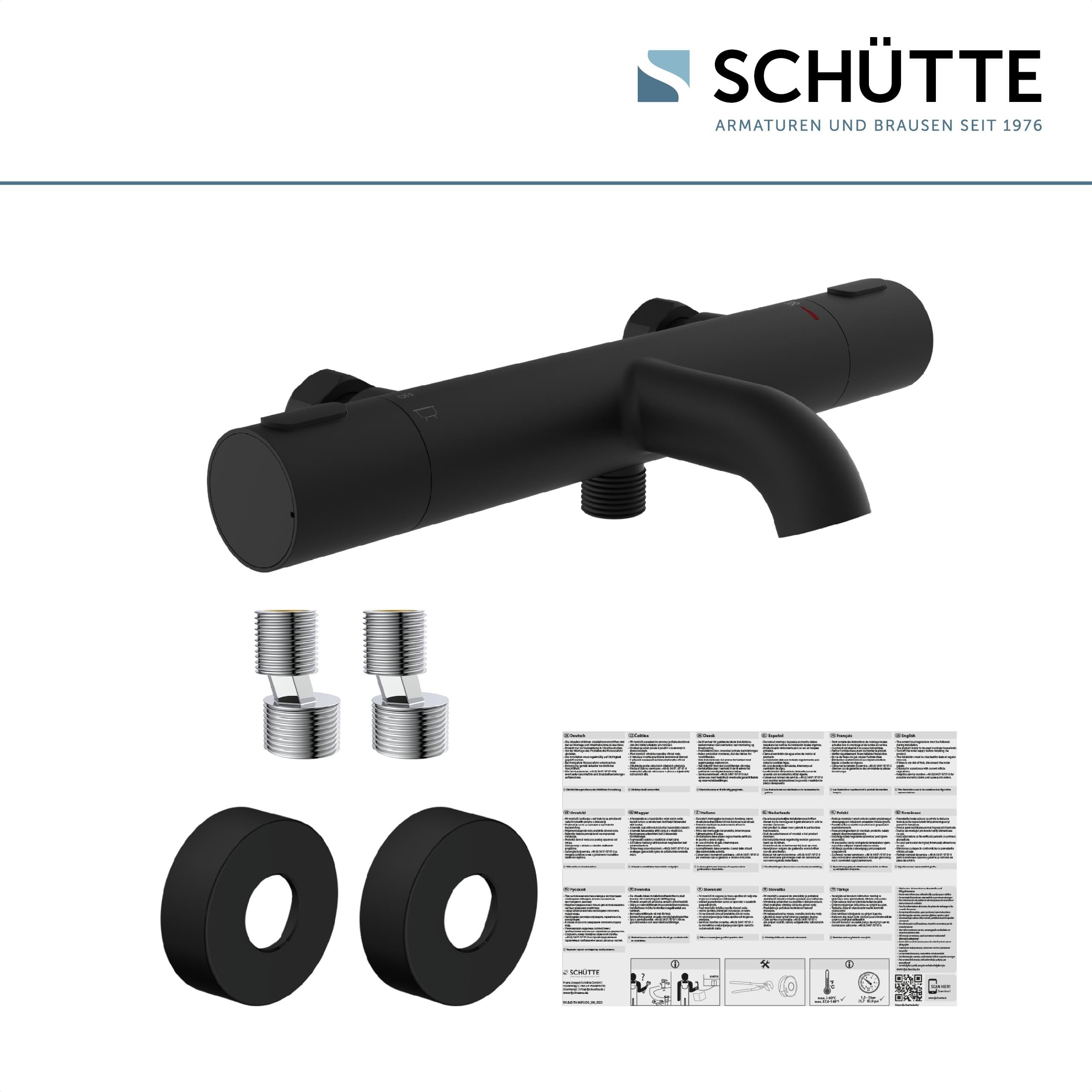 Schütte 33196 Badewannenarmatur Los Angeles mit Thermostat, Wannenarmatur Wannenthermostat mit Verbrühschutz bei 38℃, Mischbatterie Wasserhahn Armatur für Badewanne, Schwarz