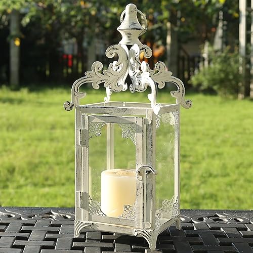 NEEDOMO Lanterns Decorative Indoor, 16" White Hanging Lantern Decor Outdoor,