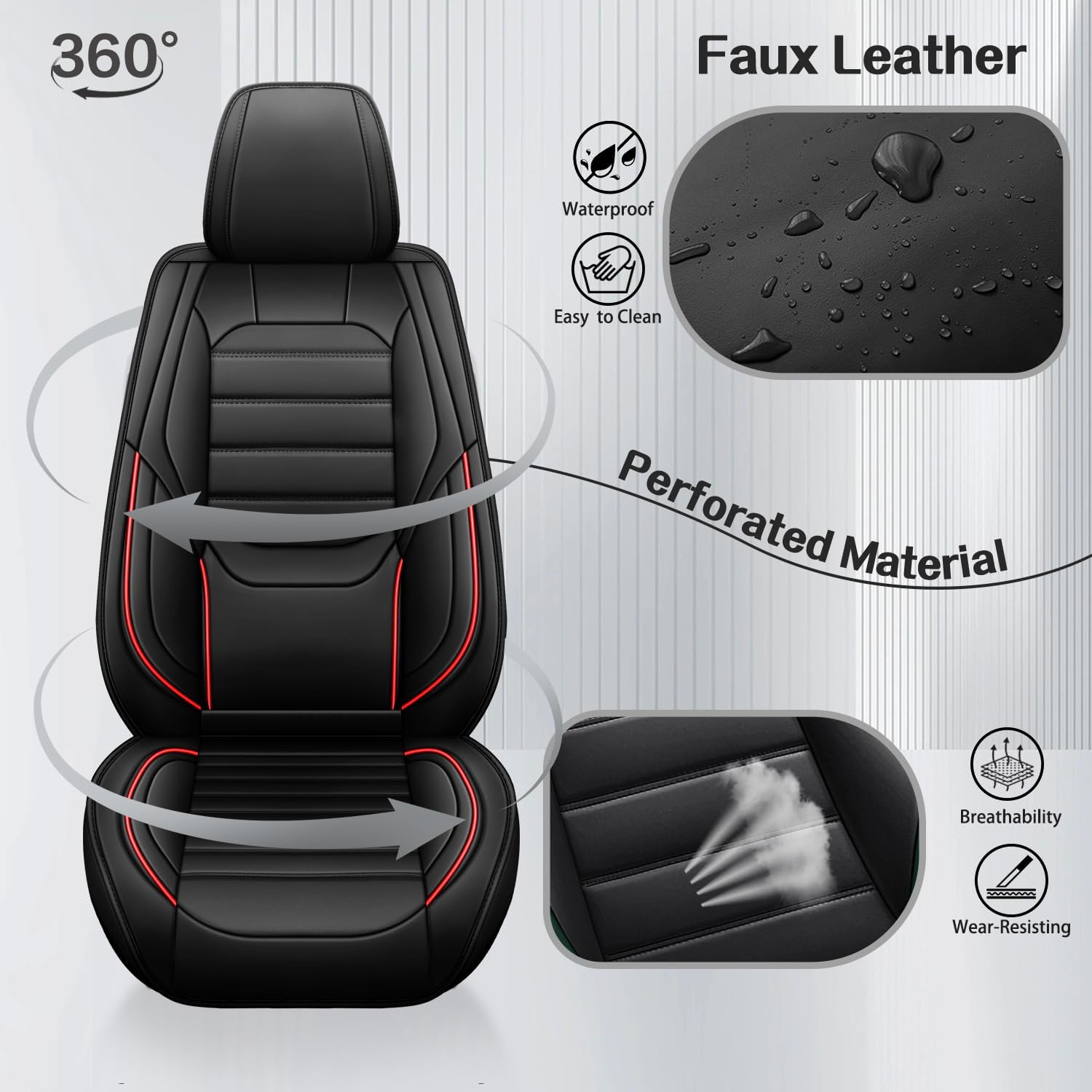 Seat Covers for Hyundai Elantra Touring 2009-2012,5 Seat Leather Car Seat Cover Full Set,Waterproof Seat Protector,Anti-Slip Automotive Seat Covers,Interior Cover Seat for Car(Black+Red)