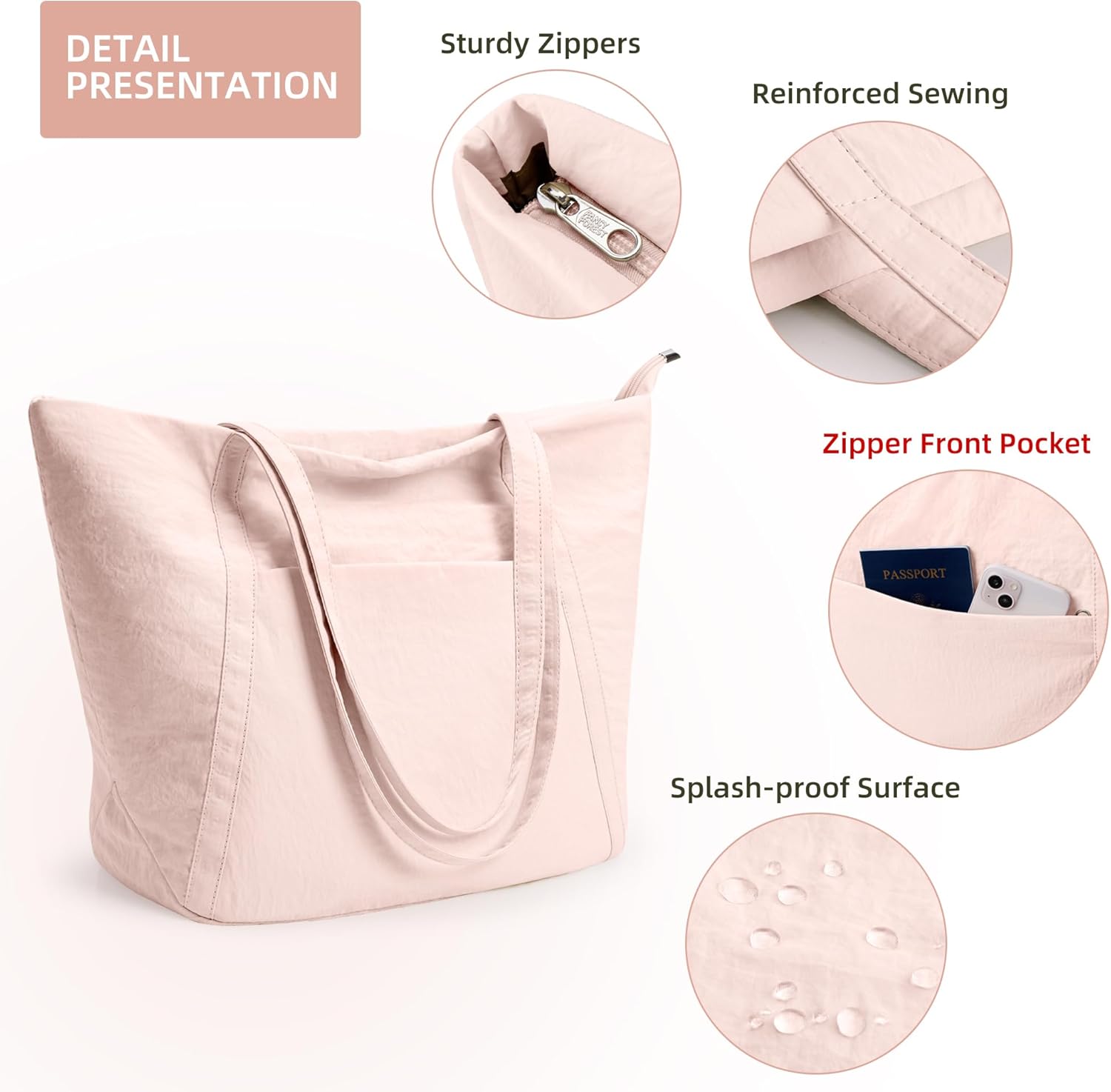 WLLWOO Large Gym Tote Bag for Women Sport Yoga, 24L Travel Beach Bag Lightweight Zipper Shoulder Handbag for Daily Work - Image 5