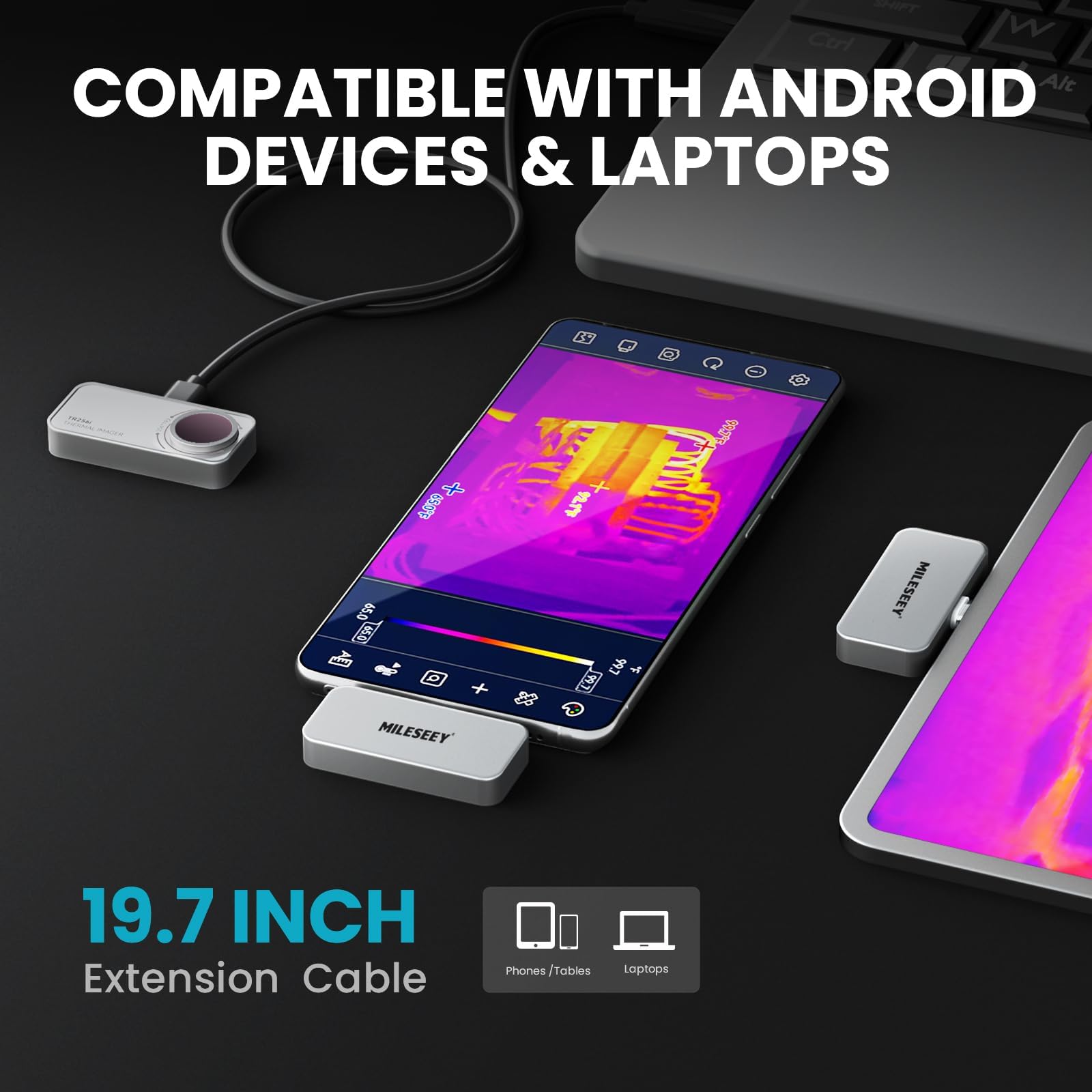 MiLESEEY TR256i Wärmebildkamera Android Type-C, 20g Vollmetallgehäuse Thermal Camera, Messbereich -15°C~600°C, 25Hz 256x192 Auflösung, 3 Wärmemessungen & 6 Anpassbare Paletten,für Phone, Computer