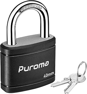 Puroma Keyed Padlock with 2 Keys Alike, 1.1 Inch Locker Lock 40mm Heavy-Duty Locks for Gate Fence Hasp Cabinet Toolbox School Gym Locker (Black)