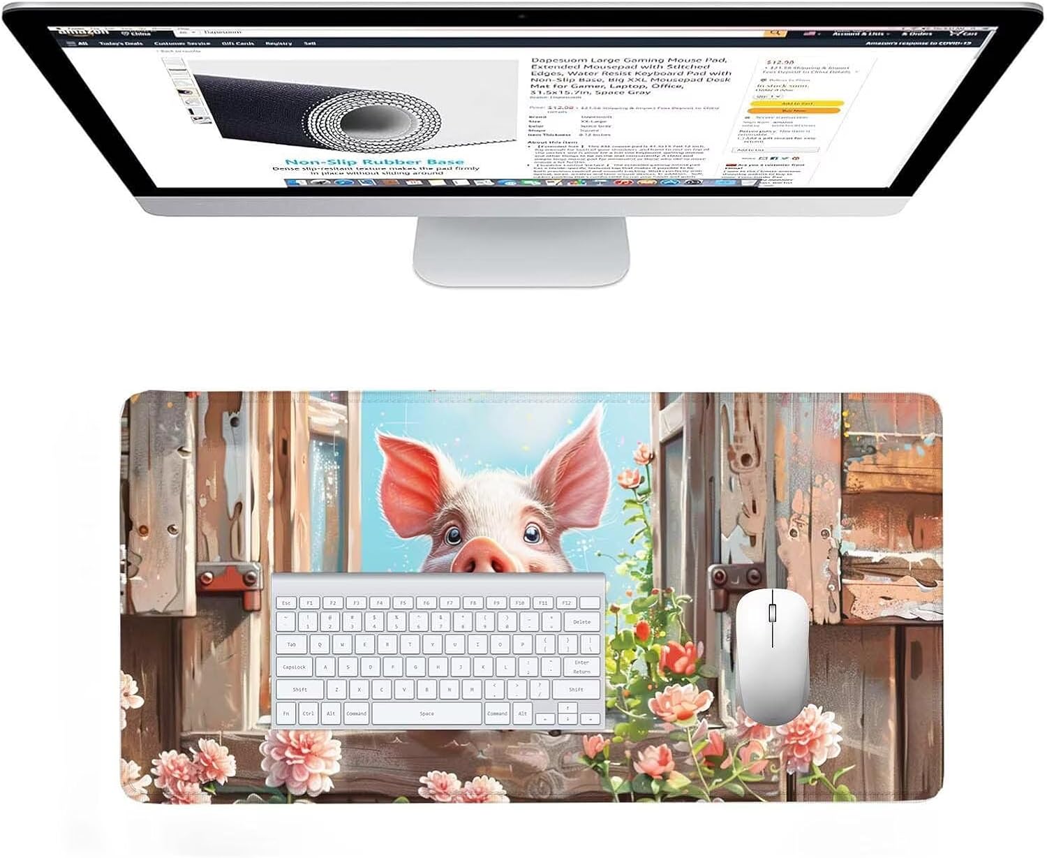 マウスパッド 豚 デスクマット 菊 ゲーミングマウスパッド 1200x600x3mm 滑り止め まうすぱっど 防水耐久 耐洗い表面