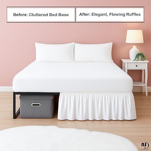 Miniatura 7 de Falda de cama de microfibra con volantes de alta calidad, caída de 24 pulgadas con esquinas divididas, falda de cama suave sin arrugas con